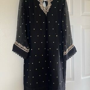 Black Embellished Women's Dress with Delicate Silver Detailing